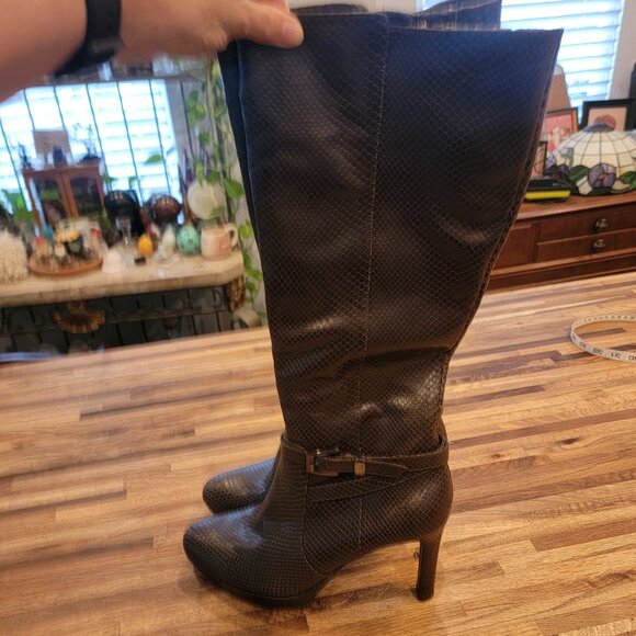 Naturalizer Women's Taelynn Brown Snake Embossed Leather Knee High Boots - Picture 4 of 13